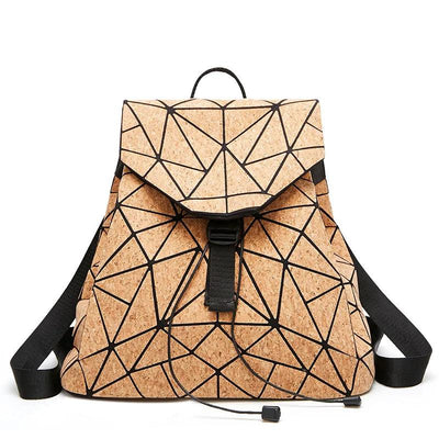 Natural geometric eco-friendly bag vegan Fashion Women Stylish Wood cork backpack - Brace & Belts